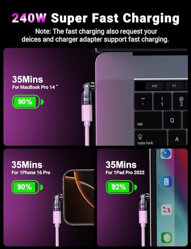 VAFOTON 240W USB C Magnet Adapter, 9-Pin Magnetischer Adapter (2 Pack), 540° Drehung Typ C Magnetisch Adapters, Unterstützt PD 240W 5A Quick Charge, Data Transfer, Für MacBook Pro/USB-C Laptop
