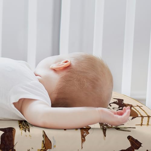 Image of Sweet Jojo Designs 2-Piece Baby Bassinet Sheets Set (Tan Brown Western Cowboy) for Boys, Infant Newborn Nursery, Oval, Rectangle & Hourglass Mattress (Horseshoe Print & Wild West Southern Charm Horse)