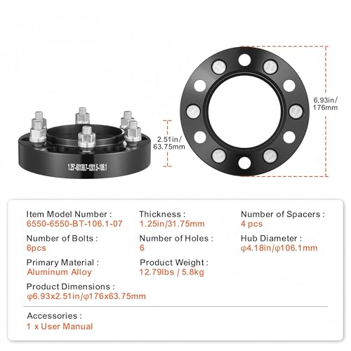 Entretoises de roue 1,25" anti-vibration pour moyeux Toyota et Lexus