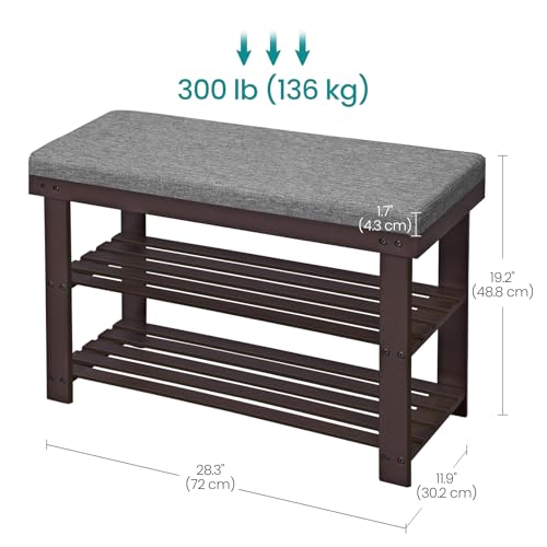 Image of SONGMICS Bamboo Shoe Bench, 3-Tier Shoe Rack Organizer for Entryway, Living Room, Bench Seat Holds Up to 300 lb, 11.9 x 28.3 x 19.2 Inches, Rustic Walnut and Slate Gray ULBS604CG
