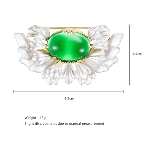 Image of Floral Brooch Pin Green Agate Gold Plated Elegant Vintage Statement Jewelry for Women