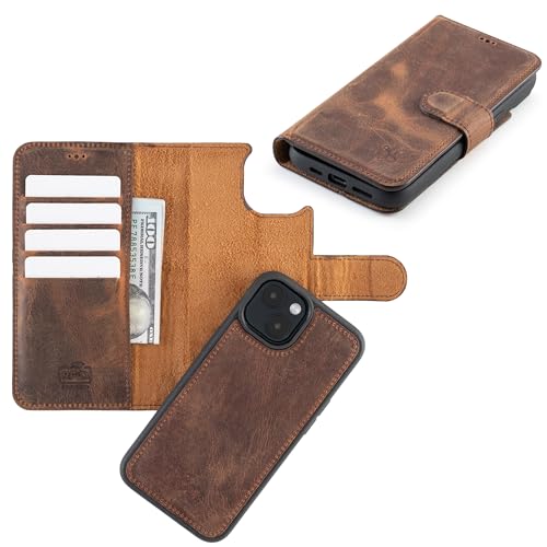 Étui pour iPhone 13 en cuir véritable noir avec clapet magnétique RFID