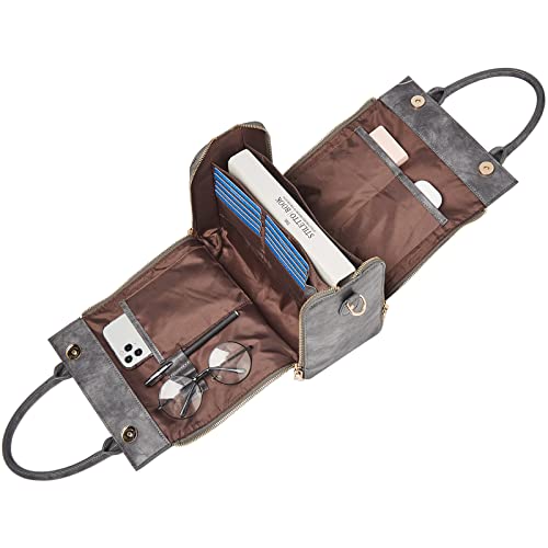 Foxlover Vegan Leather Handbags For Women Multifunctional Top Handle Purse Ladies Leather Crossbody Shoulder Bags (Grey) #TOP5