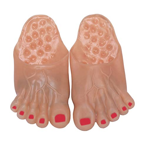 ZEPFJHE Pantuflas de dedo gordo divertidas con pies descalzos de vinilo, accesorios de disfraz de Halloween, gigantes, gigantes, para disfraz de Halloween, Uñas rojas, Talla única