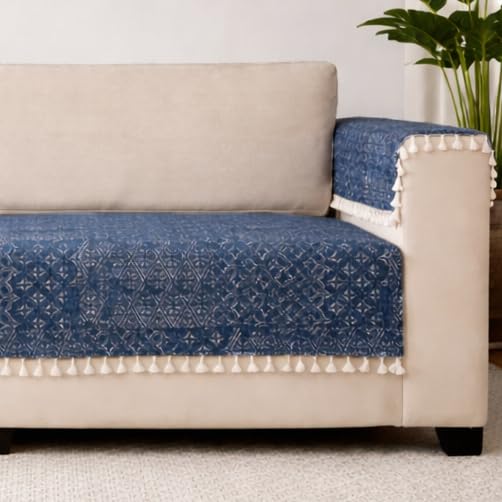 Image of STITCHNEST Woven Fabric Sofa Cover 1 Seater with 2 Hand Rest Covers - Washable Black Sofa Cover with Tassels - Durable Premium Fabric - Stylish Sofa Protector for Living Room & Furniture Decor10