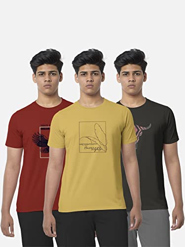 Image of BULLMER Black Trendy Typographic Printed Round Neck Half Sleeve Tshirt for Men