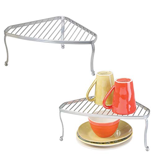 mDesign Decorative Metal Wire Corner Shelf 2 Tier Raised Storage