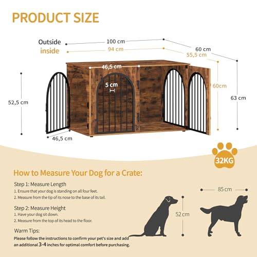 Hzuaneri Hundekäfig Möbel, 100 cm Hundebox Möbel, 3 Türen, Vintagebraun