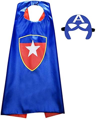 Hapyshop Kids Dress Up Superhero Capes , Superhero Costume with Eye Masks Halloween Gifts for Kids 3 4 5 6 7 8 9 + Years Old Boys Girls Fancy Dress Up Cosplay ( Captain America Capes), Blue, 26.8inch