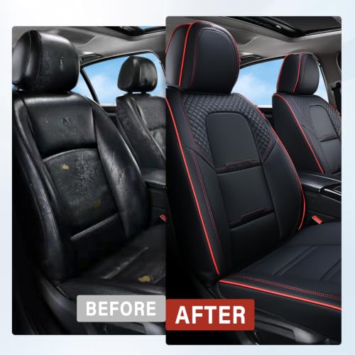 Image of Coverado Car Seat Covers Full Set, 5 Piece Car Seat Protector with Removable Headrest, Nappa Leather Breathable Front Rear Seat Cushion Side All Wrapped Universal Fit Truck Most Cars (Black & Red)