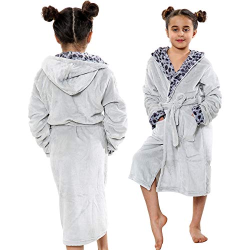 Kids Leopard Print Bathrobe Fleece Soft Hooded Swim Beach Girls Boys 5-13 Yrs #TOP2