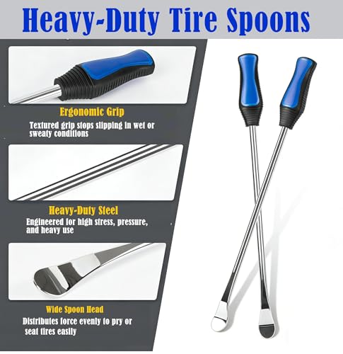 14.5\" Tire Spoons Kit, Tire Changing Tool for Motorcycles, Dirt Bikes, Lawn Mowers and More, 7PCS Tire Removal Tool Set, with Tire Spoon, Rim Protector, Valve Tool, Motorcycle Tire Bead Holder