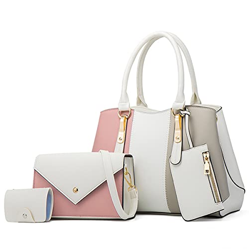 AioTio Sac à Main Femme Sac Bandoulière Femme Cuir PU Ensemble de Sac Cabas Femme Pochette Femme Sac Fourre-Tout Sacs Portés Main de 4 pièces pour Cadeau Femme(4pcs Set, Blanc)