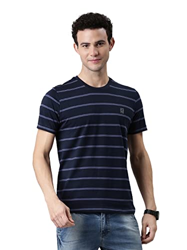 Image of F A S O Men's T-Shirt - Super Soft Combed Cotton Rich Fabric Sporty Striped Design Customized Comfort Fit