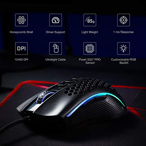M808 Storm - Mouse da gioco RGB leggero, guscio a nido d'ape ultraleggero da 85 g - sensore ottico da 12.400 DPI - 7 pulsanti programmabili - registrazione precisa - cavo Super-Lite - Tastiera gaming - Immagine 2