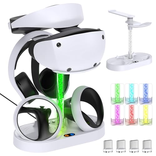 Charging Station for PSVR2 Controller, FYOUNG LED Charging Dock Stand for Playstation VR2 with Magnetic Charging Connector for PS VR2, PSVR headset Display Stand Base with Charger Cable-White