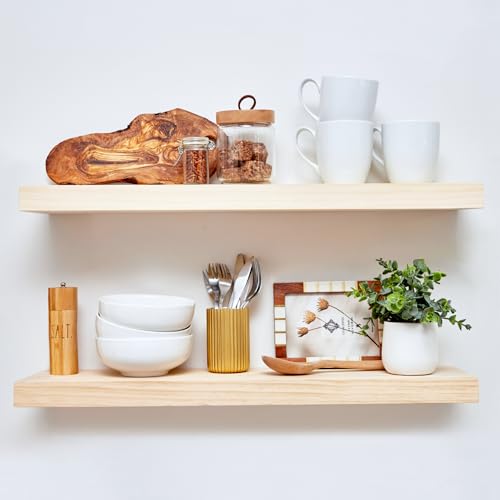 Homeforia Rustic Farmhouse Floating Shelves, Bathroom Wooden Shel...