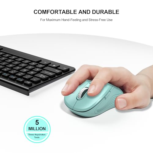 Image of WisFox 2.4G Wireless Mouse for Laptop, Ergonomic Computer Mouse with USB Receiver and Type-C Adapter, 3 Adjustable Levels DPI, 6 Button Cordless Wireless Mice (Mint Green, 1 Pack)