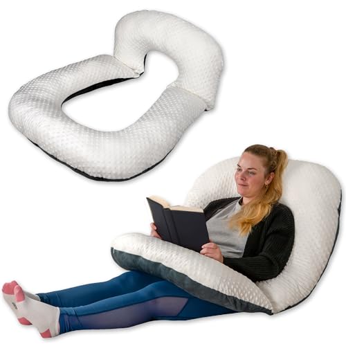 hugnaps Lesekissen für Bett und Sofa - Rückenkissen - Komfortkissen Erwachsene - Reading Pillow - Zweiteilig, Flexibel einsetzbar zum Lesen, Entspannen oder als Schlafkissen (Weiß/Dunkelgrau)