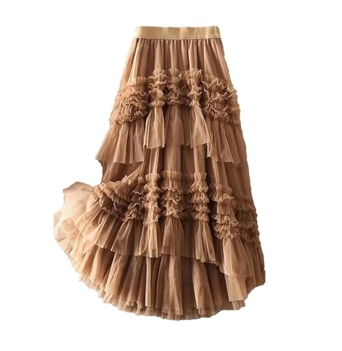 Women Solid Mesh Cake Skirt Elastic High Waist A-Line Petticoat Casual Tulle Pleated Skirts