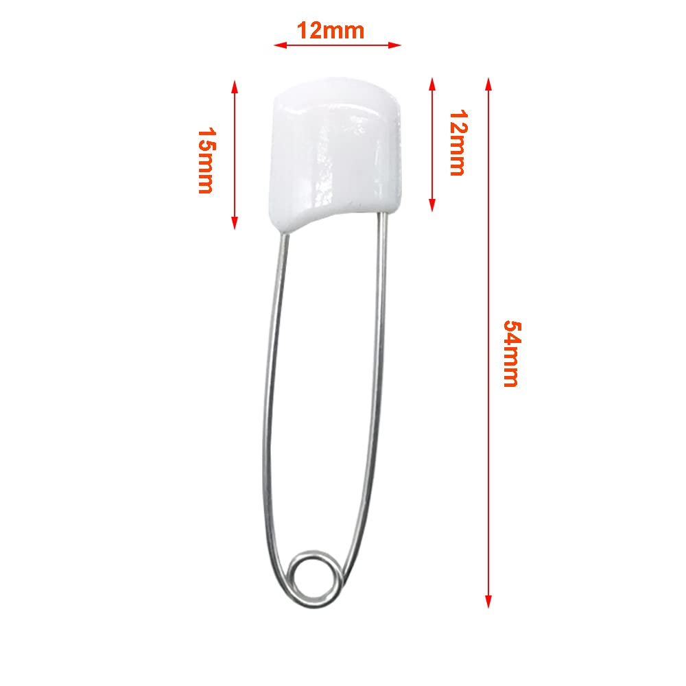 Spille di sicurezza in plastica 2,2 pollici per pannolini con chiusura a scatto (bianco)