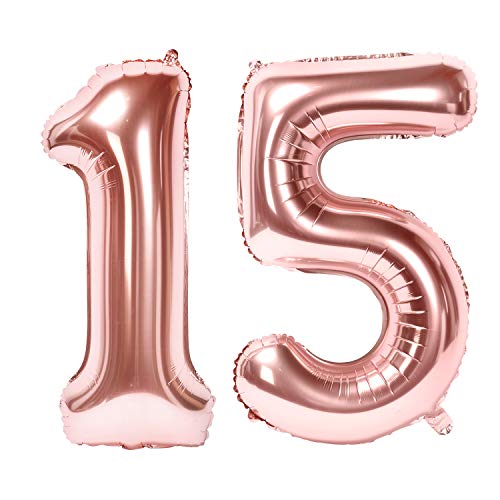 Siumir Numéro Ballons 15 Ans Géant Ballons en Or Rose Foil Helium Ballons Fête d'anniversaire Ans Anniversaire Décoration Cover