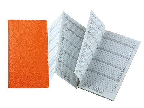 DELMON VARONE - Personalisierbarer Faltkalender 2026 DIN A6 Soft Grain Leder orange - Organizer Terminplaner (1 Monat 2 Seiten) Lederhülle - Termin-Kalender Monatsübersicht & Adressenheft klein