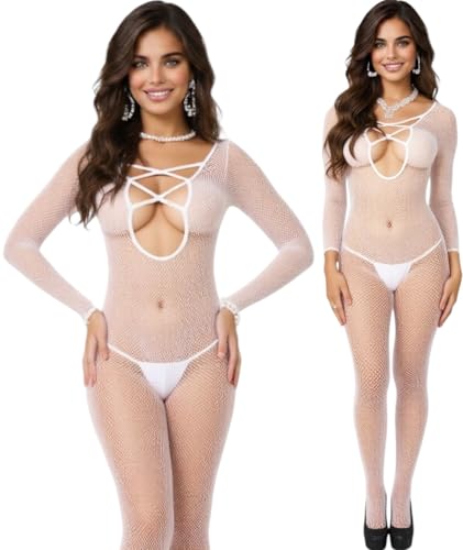 Image of ToBeInStyle Women's Long Sleeve Bodystocking Bodysuit Lingerie Regular & Plus Sizes