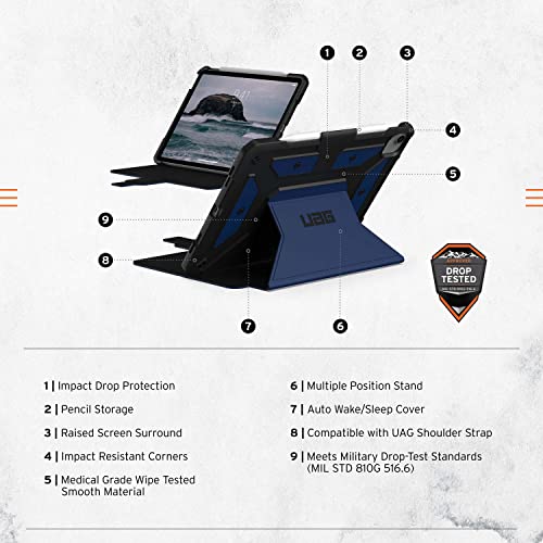 Urban Armor Gear Uag Designed For Ipad Air 10.9 Inch Case Ipad 5Th Generation 2022 Case Blue Mallard Rugged Smooth Exterior Multi-Angle Viewing Folio W/Pencil Holder Metropolis Se Protective Cover #TOP1
