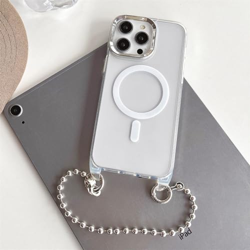 Coque luxe en perles pour iPhone 15 avec charge magnétique élégante