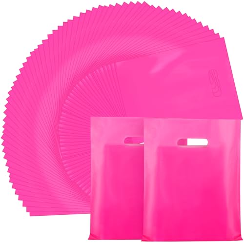 Sacs plastique rose à poignées découpées, parfaits pour emballer vos cadeaux