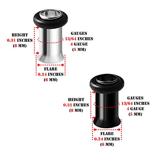 2 Pairs 316L Surgical Steel Black anodized Single Flared Piercing Jewelry Stretcher Ear Plug Earring Lobe Tunnel2