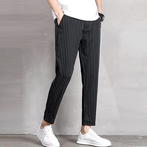 Pantalones casuales crop slim con rayas para hombre miniatura 3