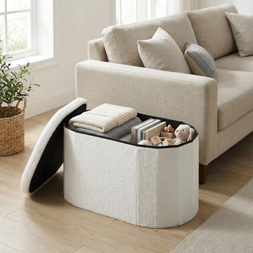 Catálogo para Comprar On-line Baúles los más solicitados. 48 GOMYHOME Banco Otomano Plegable con Almacenaje,Taburete con Reposapies, Banco de Almacenamiento para Entrada, Sala de Estar y Dormitorio (Boucle Blanco Perla)