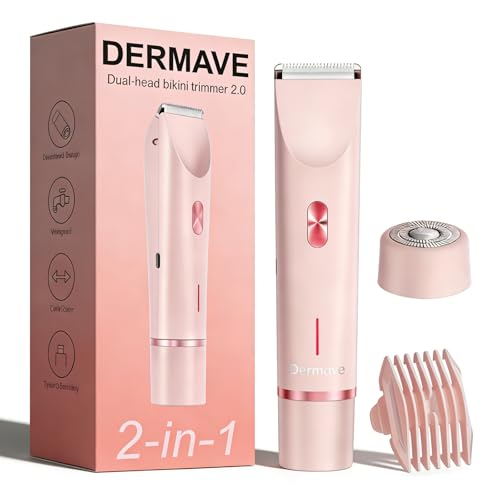 Dermave Bikini Shaver - Cordless Electric Wet & Dry Dual-Head Shaver Washable Ceramic Blades USB Rechargeable Travel Portable Design (Pink)