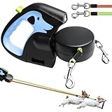 Doppelte Hundeleine Ausziehbar, 300cm Rollleine Einziehbare Hundeleine,Hundeleine Doppelleine Für 2 Hunde, Rollleine 360° Drehbare, Hundeleine mit Licht, Hundeseil Nachts Reflektierend, Hellblau