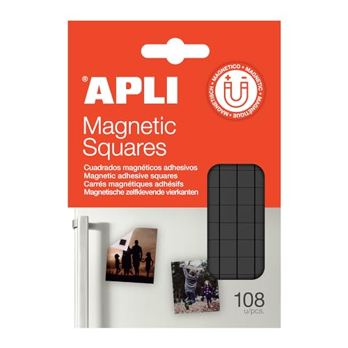 APLI 19818-108 carrés magnétiques adhésifs et prédécoupés de 10 x 10 mm d'une épaisseur de 1,5 mm pour accrocher de petits objets ou des photos.