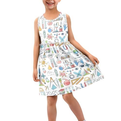 Wusikd Science Chemistry Girl Sleeveless Tank Dress Colorful Crewneck Twirl Swing Dress for Kids 6T