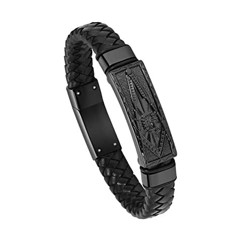 constantlife Cremation Bracelet for Ashes Braided Leather Wristband Memorial Cuff Bangle Viking Thor Hammer/Masonic Compass Urn Jewelry Keepsake Gift for Men, Leather, stainless steel Cover