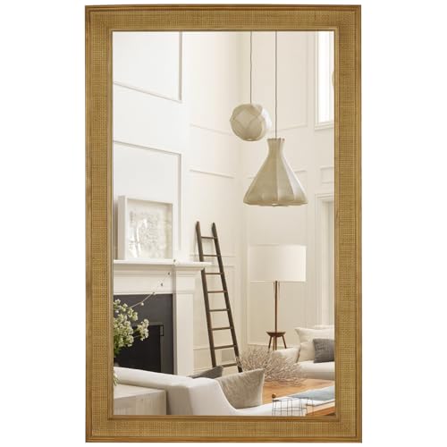 WallBeyond Rattan Wall Mirror Rectangle, 30 X 48 inch Rattan Mirror with Wooden Framed for Wall Decor Bathroom, Living Room, Entryway, Farmhouse, Bedroom