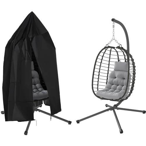 Outsunny Fauteuil Suspendu Pliable en résine tressée avec Support et Housse de Protection, Fauteuil Oeuf Suspendu, Coussin et Oreiller, Hauteur réglable,...