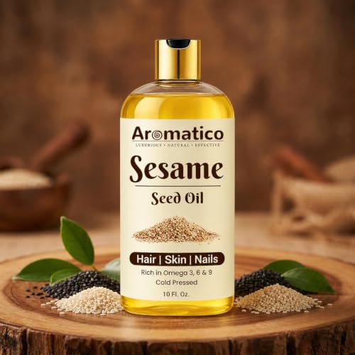 Image of AROMATICO Sesame Oil for Massage - Ayurvedic Warm Massage Oil with Cold Pressed Sesame for Muscle Relaxation & Daily Abhyanga | 300ml