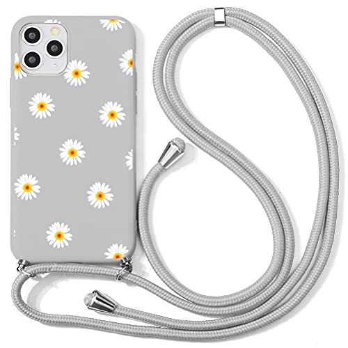 Yoedge Funda con Cuerda para Xiaomi 11T/11T Pro 5G 6,67", Gris TPU Silicona Mate Case con Lindo patrón Dibujos Animados con Colgante Ajustable Correa de Cordón Cárcasa para Xiaomi 11T Pro, Daisy 2 Cover