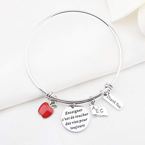 Image of bobauna French Teacher Bracelet Enseihner C'est De Toucher Des Vies Pour Toujours to Teach is to Touch Lives Thank You Jewelry Appreciation Gift for Teacher Educational Assistant