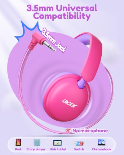 Image of Acer OHW355 Kids Headphones with Cord for School,Over Ear Wired Headphones