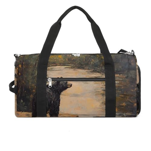 Lonely Black Bear Unisex Gym Bag Waterproof Sports Duffels Travel Gear With Laundry Shoe Compartment