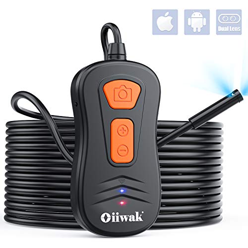 Oiiwak Dual-Lens Endoscope[2020], WiFi Borescope Inspection Camera for iPhone Android Smartphone Tablet 3X Zoom Waterproof HD Snake Camera with Light(3.5m/11ft)