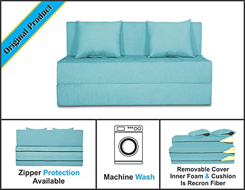 Image of Adorn India Easy 2 Seater Sofa Cum Bed (Alyn Pattern) Size 4' X 6' Ft (Aqua Blue Color) (1 Year Warranty)