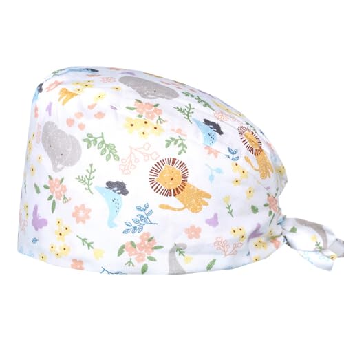 THXFUNAREA Gorro Quirúrgico de Algodón con Estampado de Animales – Gorro Médico Ajustable con Banda Absorbente, Diseño Infantil para Enfermeras y Área Pediátrica