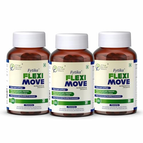 Image of Fytika Flexi Move Glucosamine Tablets for Joint Support & Pain Relief with Rosehip and Boswellia | Cartilage Bone & Muscle Health Supplement for Men and Women Mobility Flexibility Care (Pack of 3) 30 Tablets each